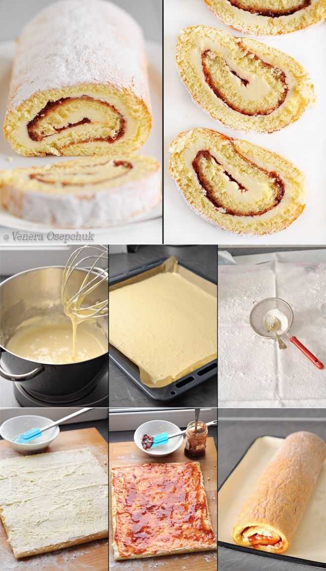 Рецепт бисквитного рулета в домашних условиях с фото пошагово с кремом