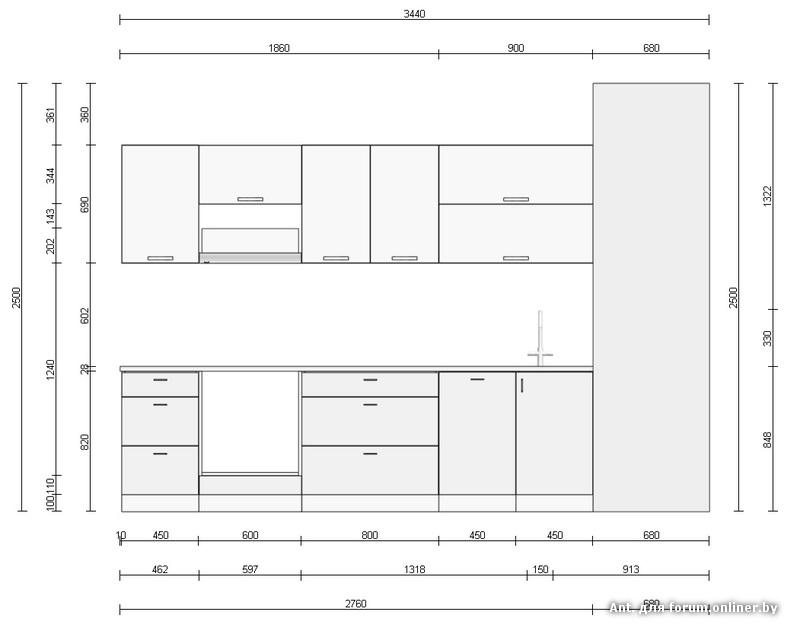 Эскиз линейной кухни