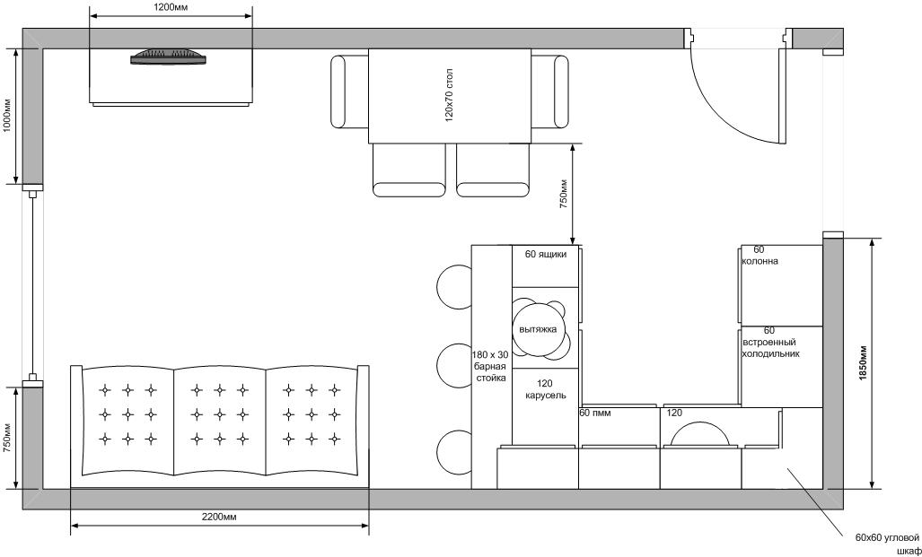 План кухни в хрущевке 6 кв м