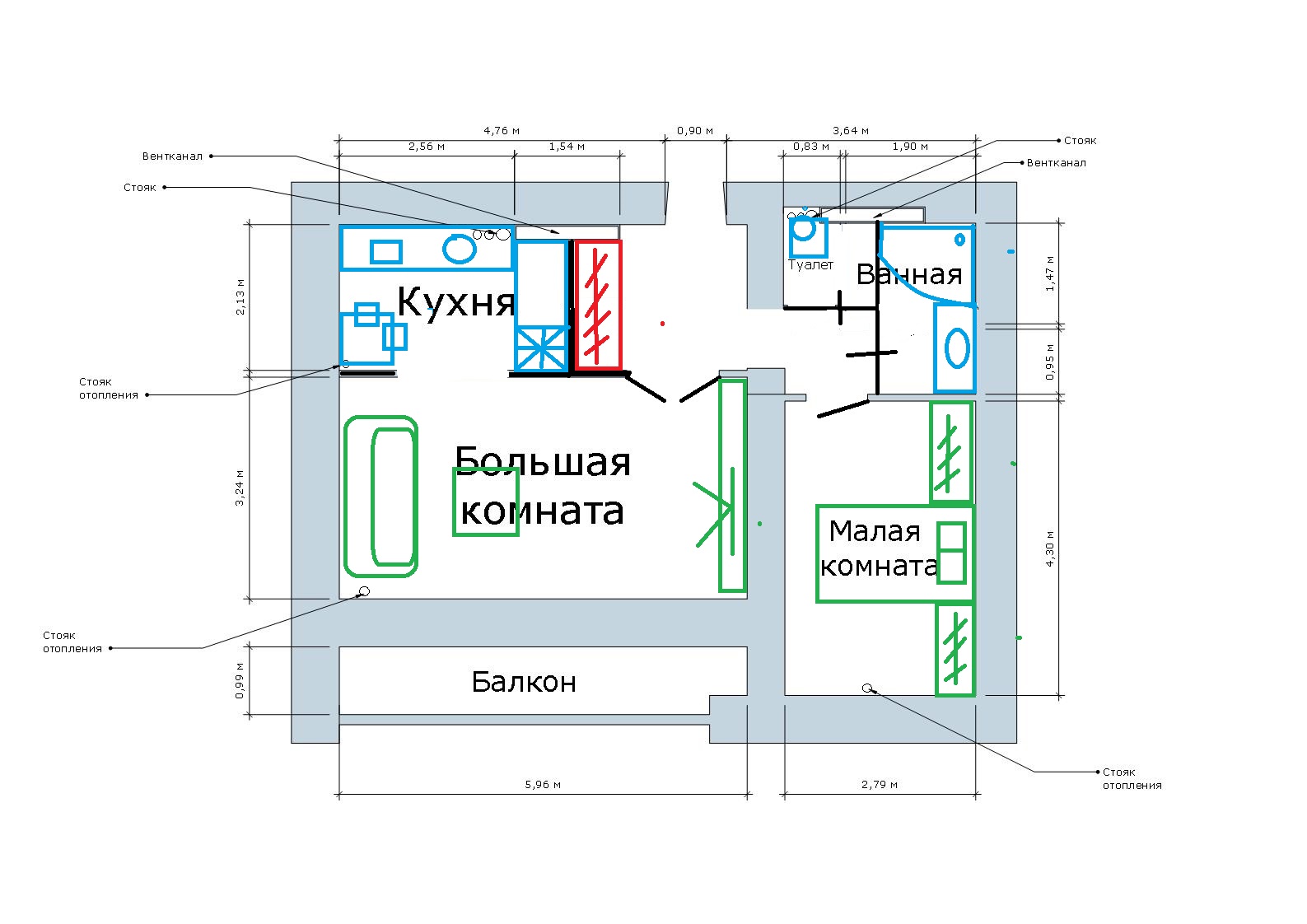 Размеры вентканалов на плане