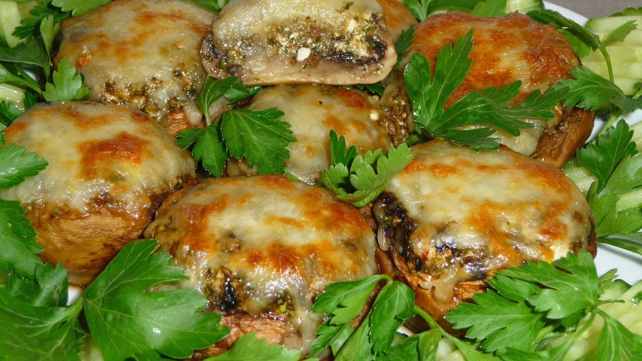 Фаршированные шампиньоны в духовке с фаршем и с сыром пошаговый рецепт с фото