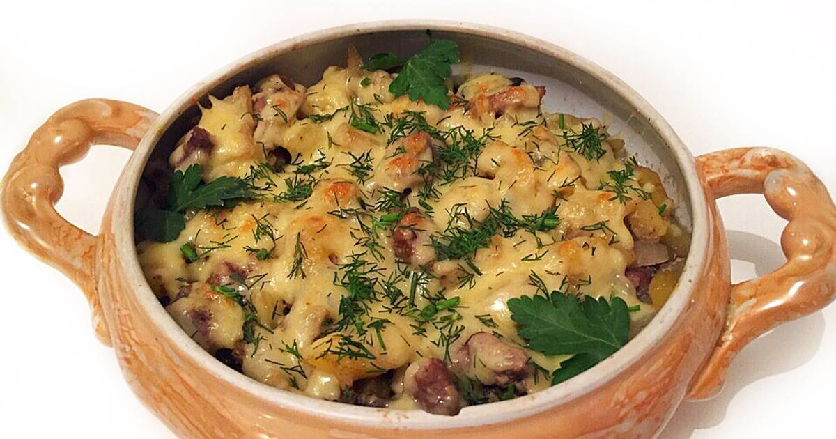 Картошка с грибами в горшочке в духовке рецепт с фото пошагово в