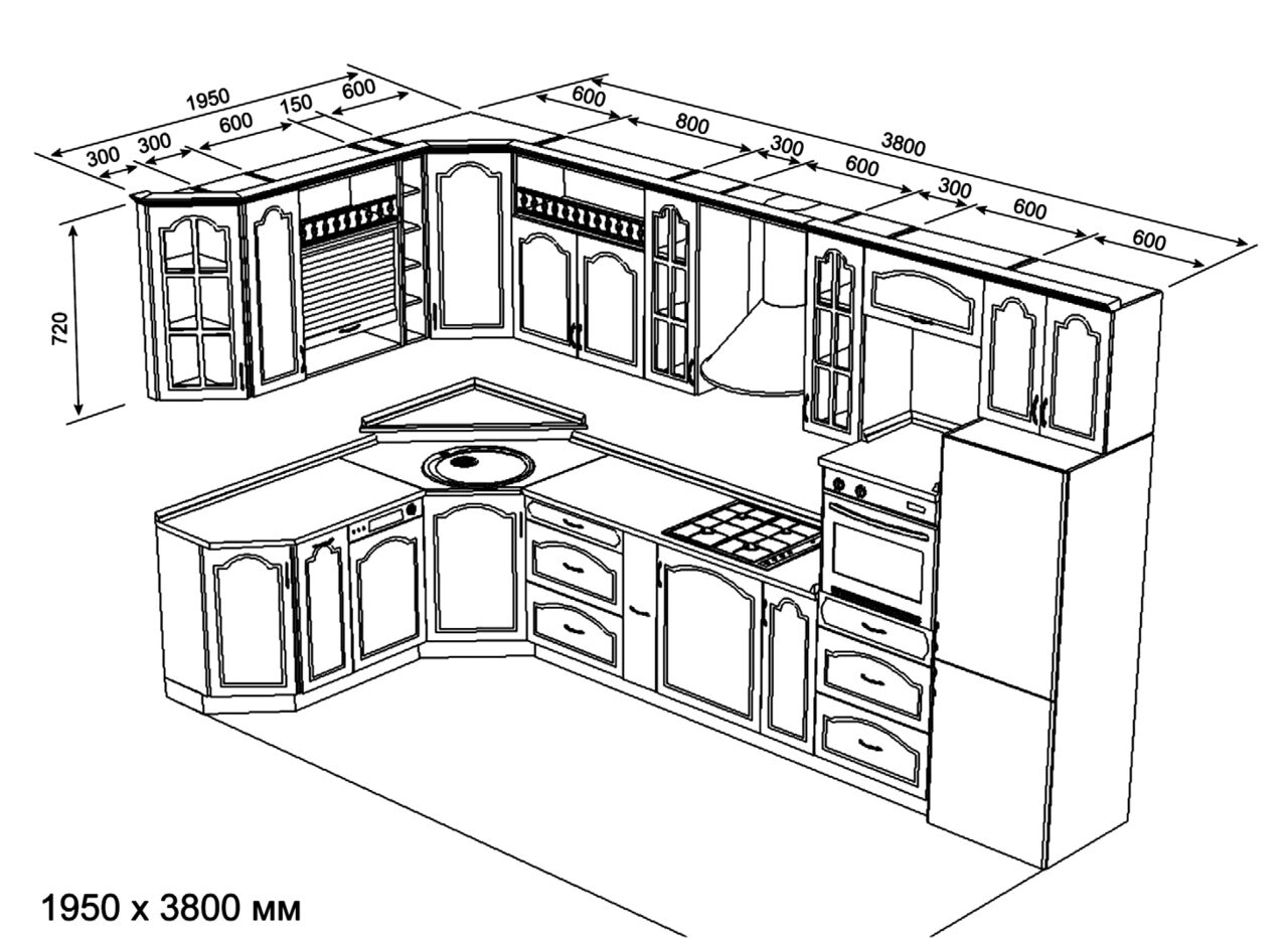Чертёж кухни угловой 2.90