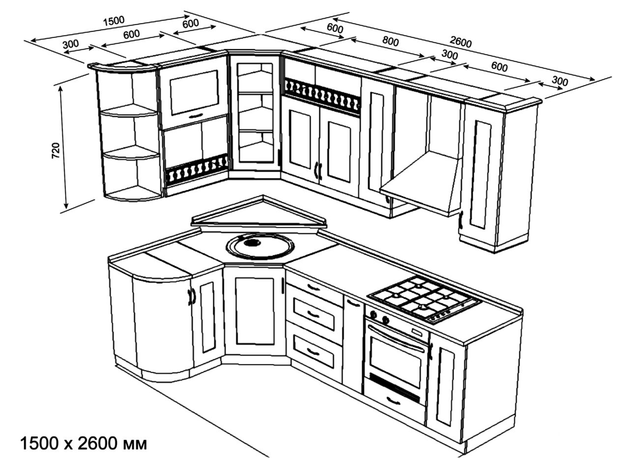 Чертёж кухни угловой 2.90