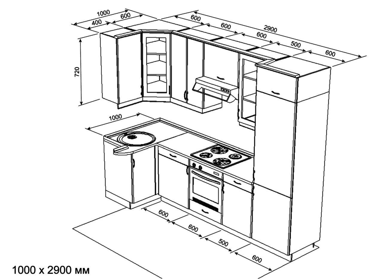План кухни в хрущевке с размерами