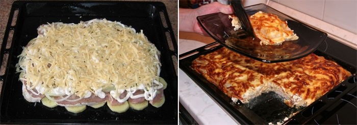 Мясо по французски в духовке с фаршем и картофелем и сыром пошаговый рецепт с фото