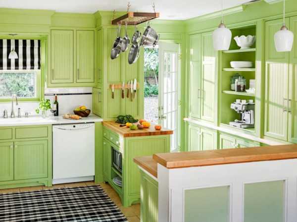Сочетание голубого и зеленого в интерьере кухни