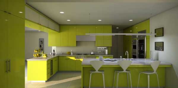 Сочетание желтого и зеленого в интерьере кухни